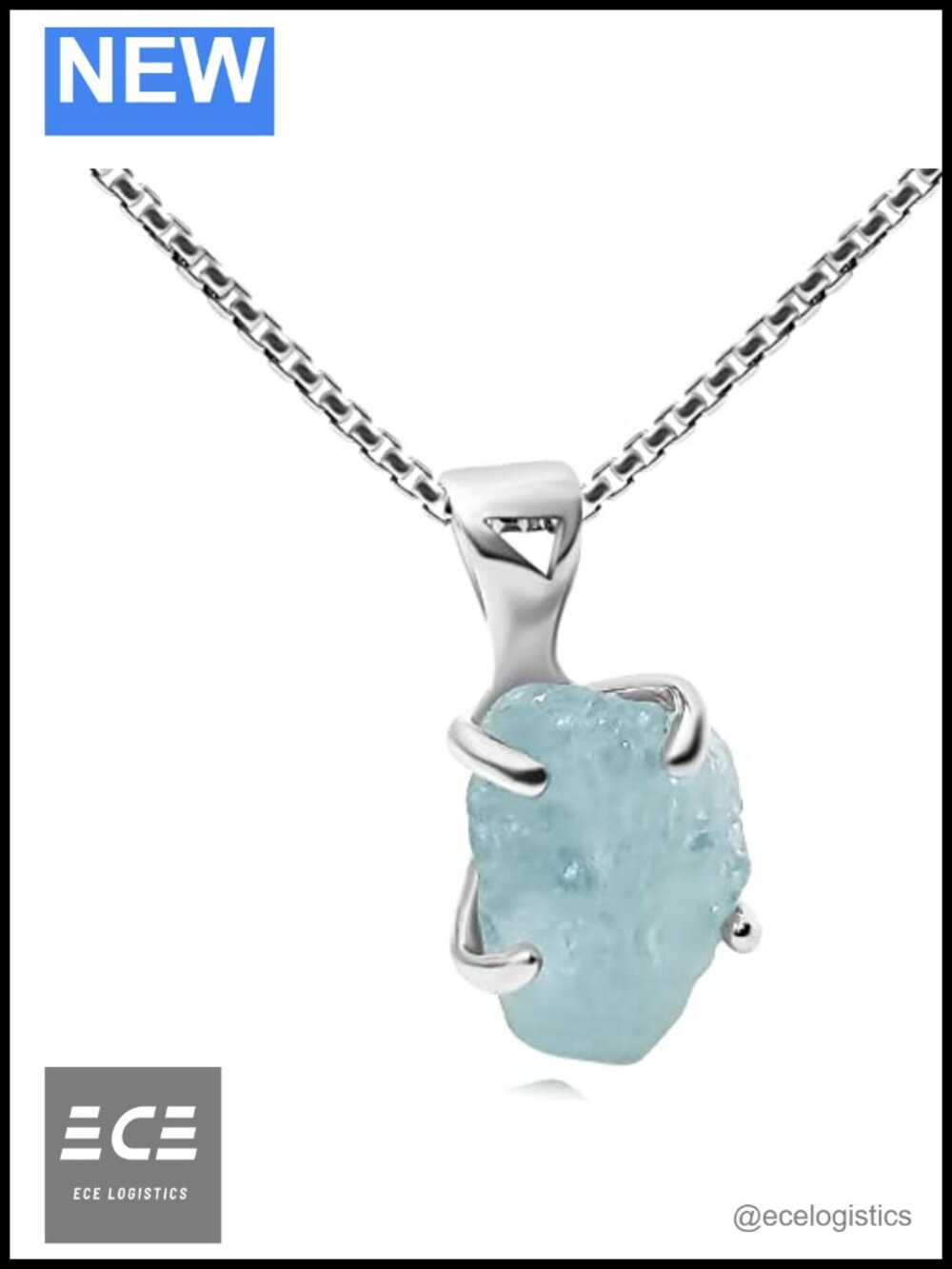 Genuine Raw Aquamarine Pendant Necklace 925 Sterling Silver Real Gold Plated